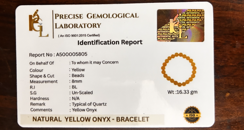 Yellow Onyx Strength Bracelet | Certificate of Authenticity of Bracelet also included |