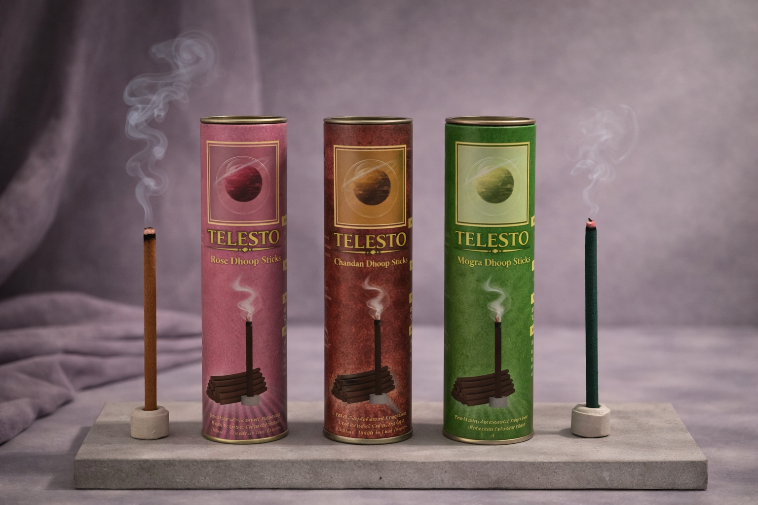 Divine Pooja – Chandan, Mogra & Rose Dhoop Sticks (Pack of 3) – 20 Sticks Each & 1 Packet Diya Batti FREE