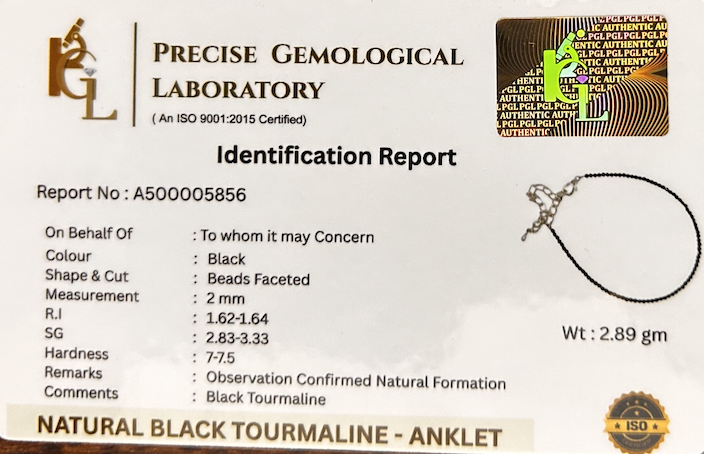 Black Tourmaline Protection Anklet | Certificate of Authenticity of Anklet also included |