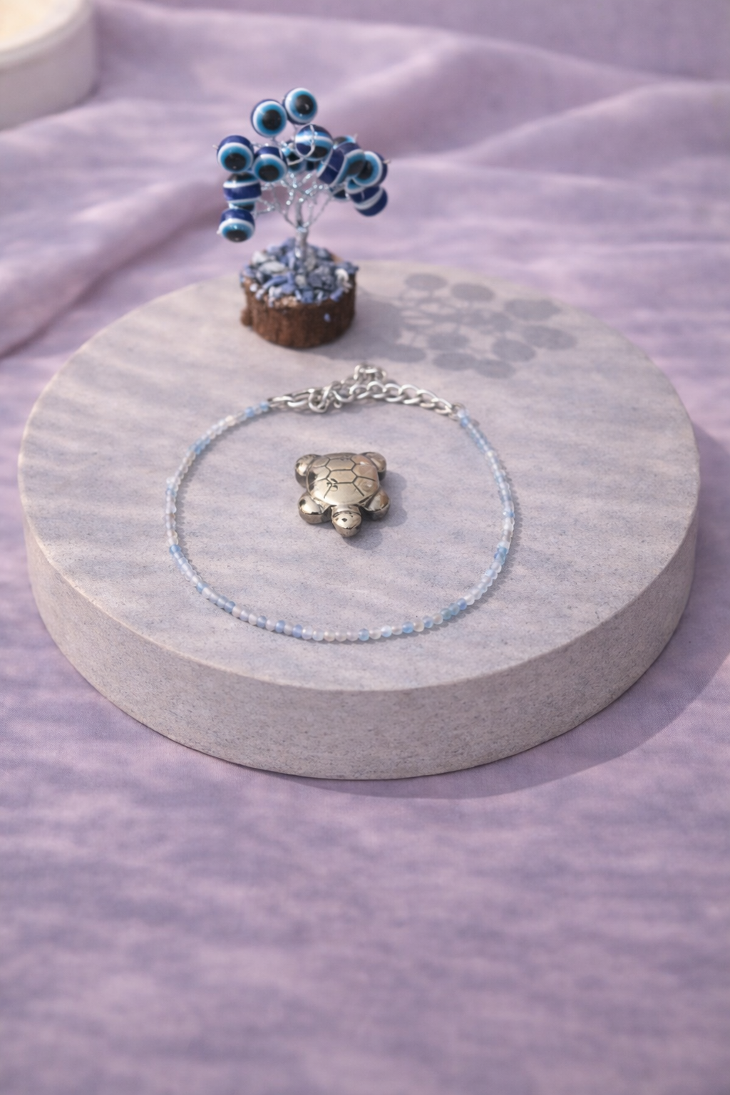 Morganite Love Anklet Combo with Evil Eye Plant & Pyrite Tortoise 