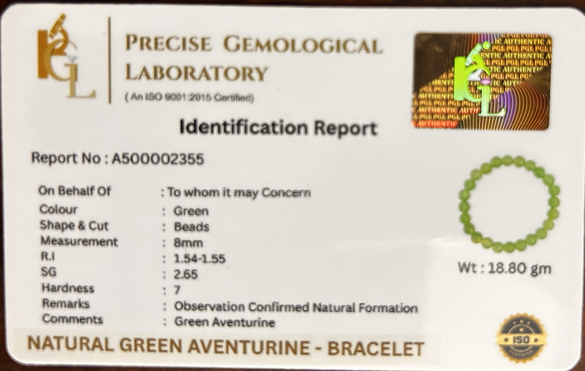 Green Aventurine Luck Bracelet | Certificate of Authenticity of Bracelet also included |
