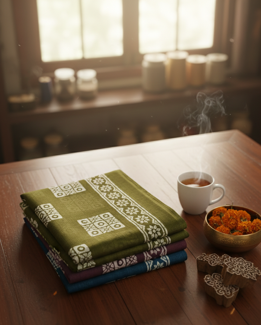 Elegant Blue Printed Cotton Saree