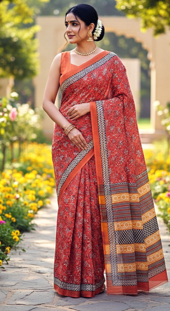 Elegant Red Printed Saree