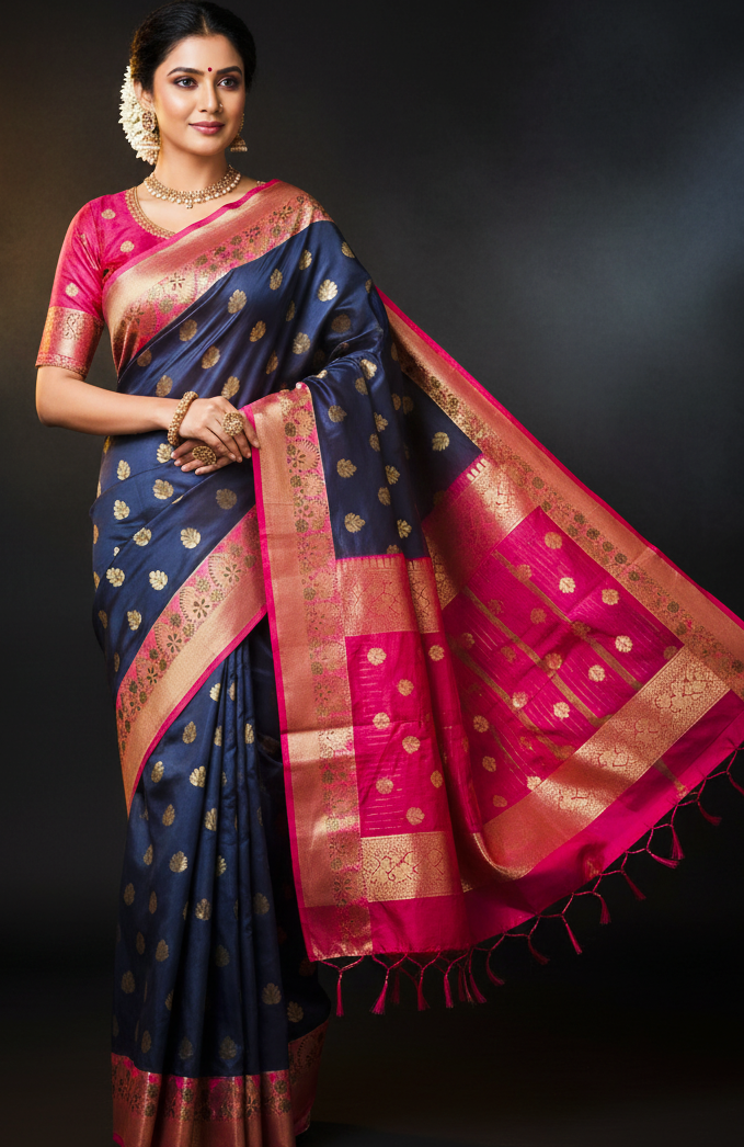 Navy Blue Silk Saree
