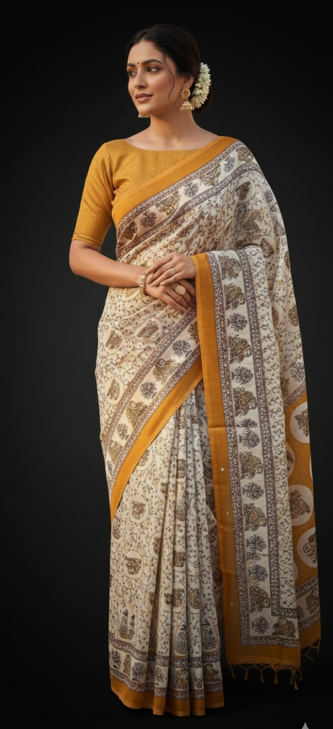 Ethnic Kalamkari Silk Saree.