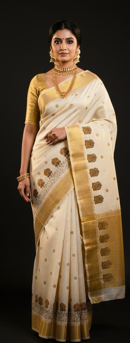 Traditional Kerala Kasavu Saree