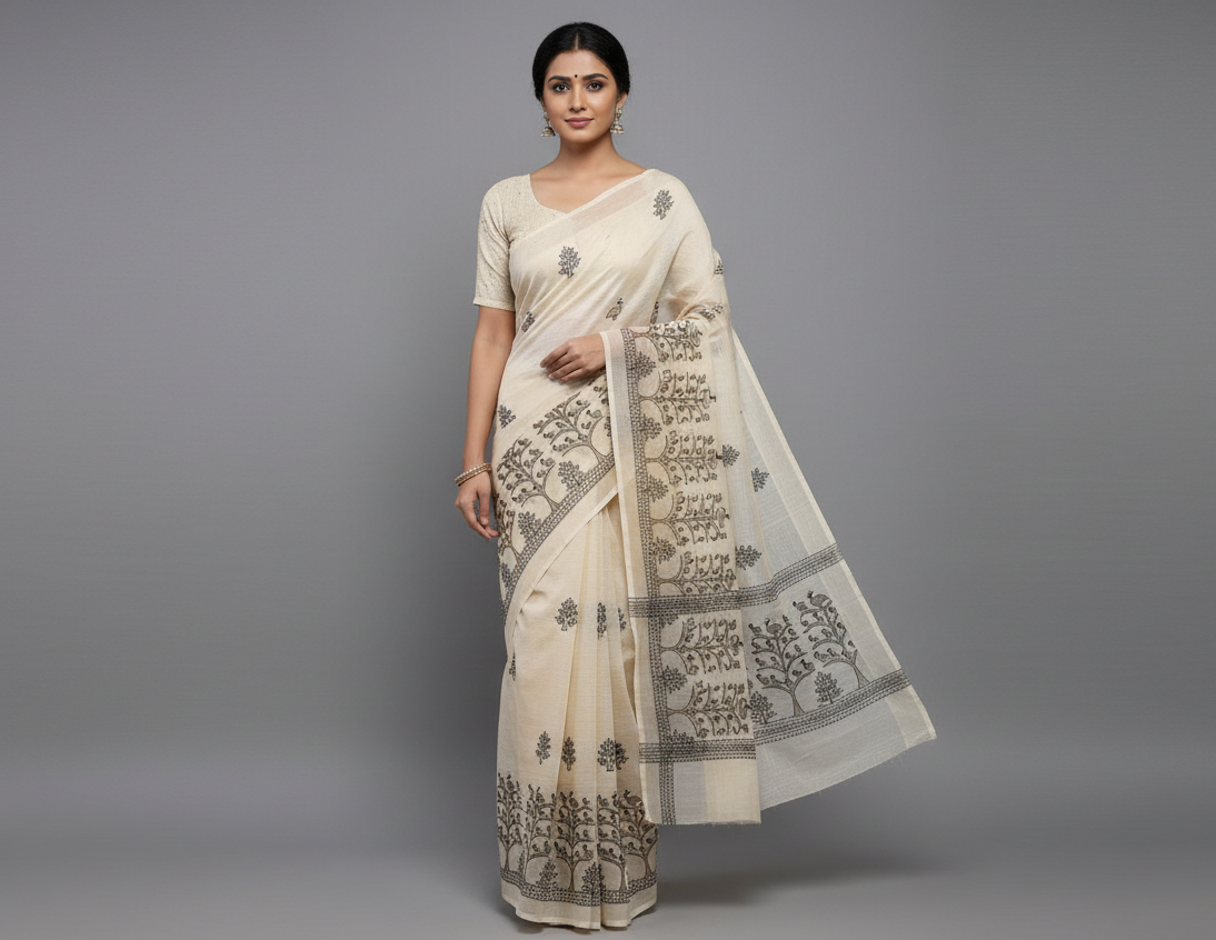 Elegant White Handloom Saree