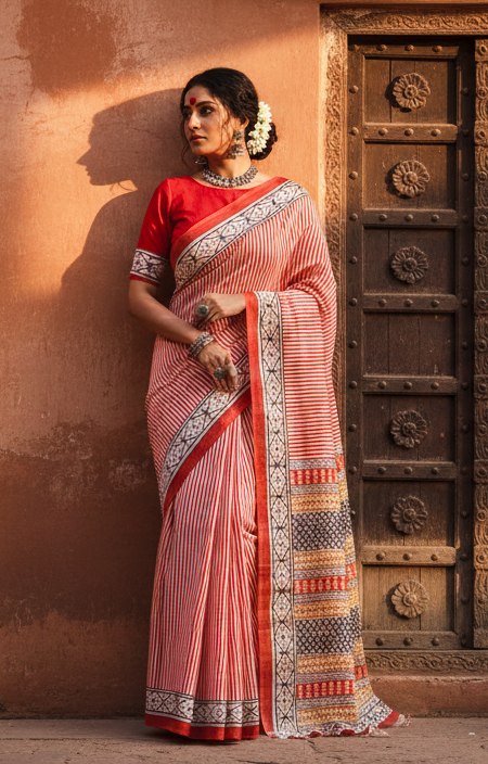 Elegant Red Handloom Saree