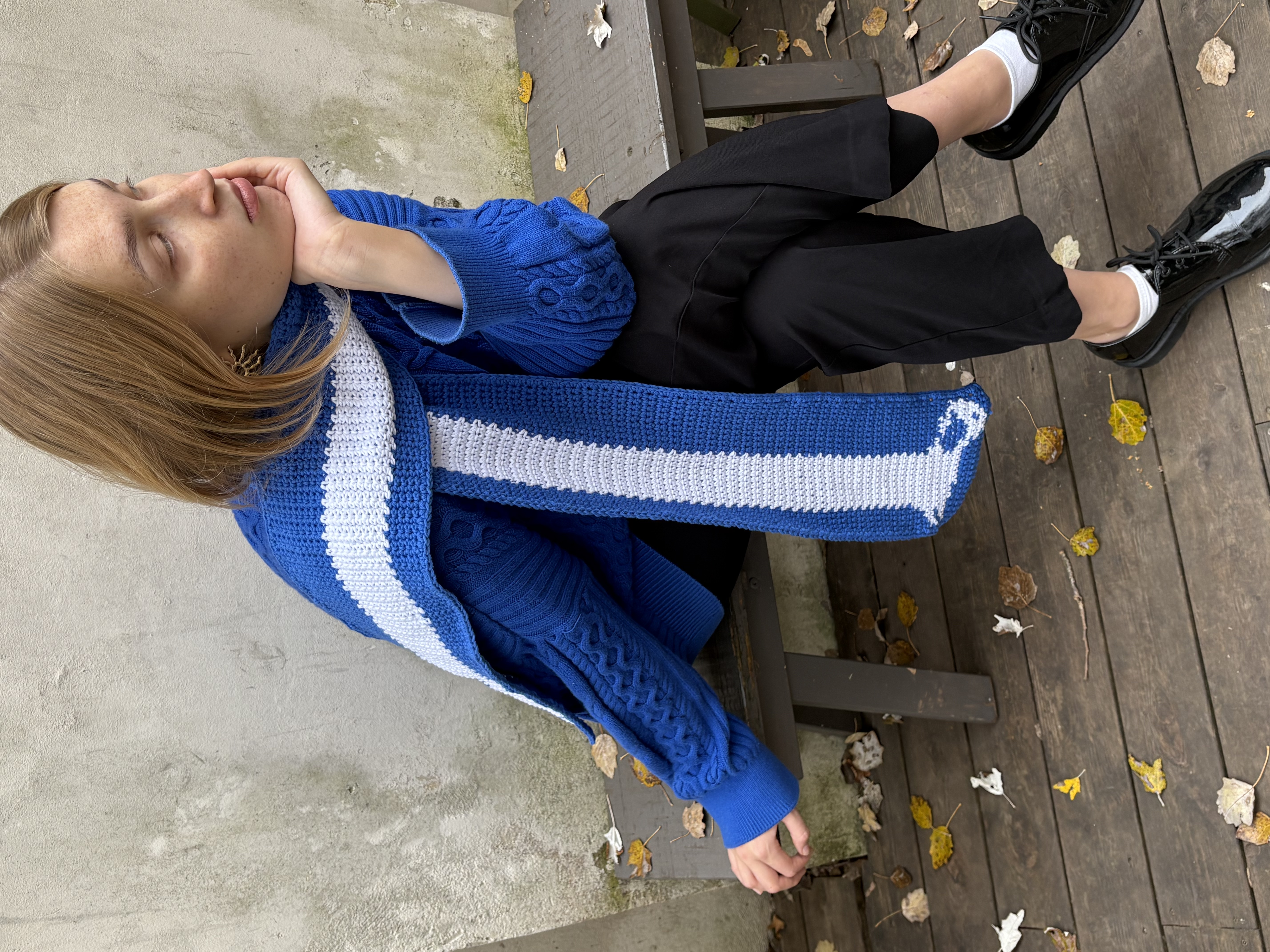 Šalikas su taksiuku (medvilnė) - mėlyna & balta