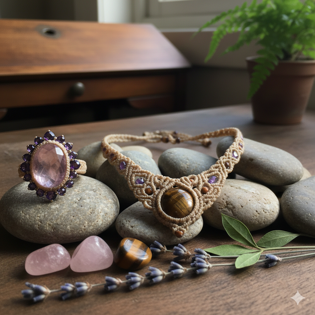 Set de joyería artesanal con piedras semipreciosas