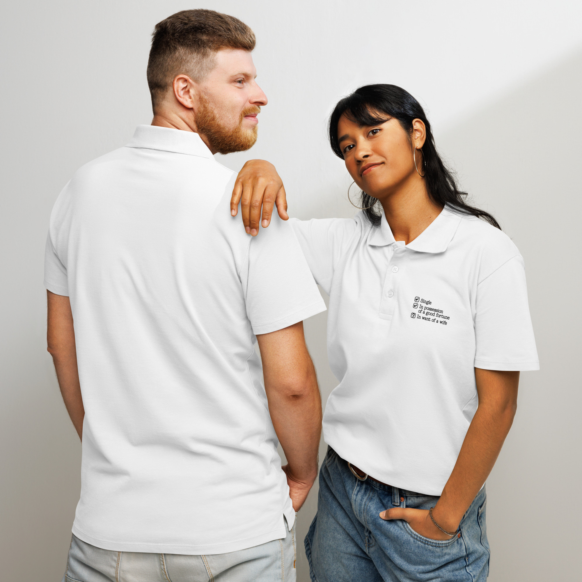 Jane Austen "In Want of a Wife" - Premium pique polo shirt