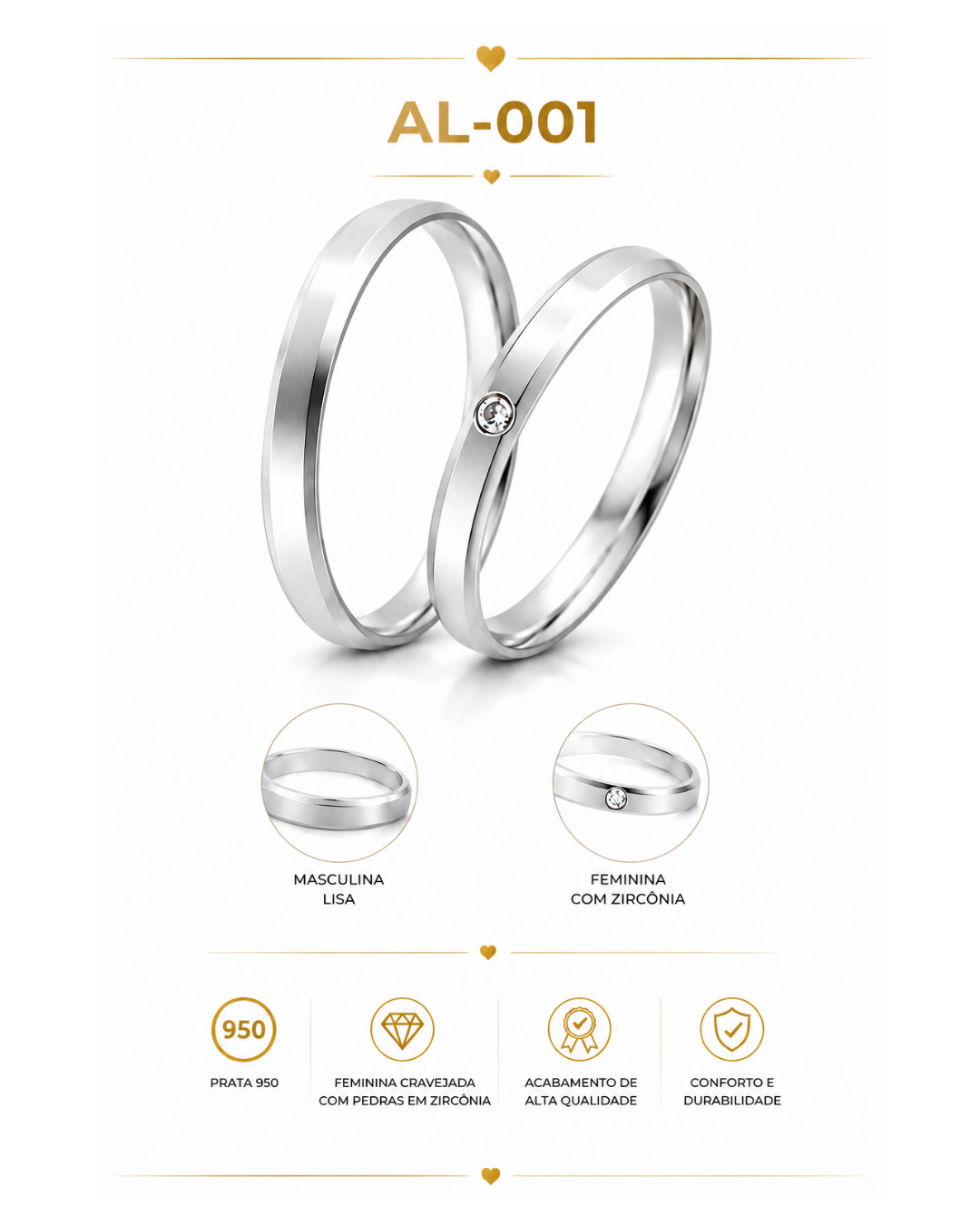 Aliança de Prata 950 Lisa com Zircônia – AL-001
