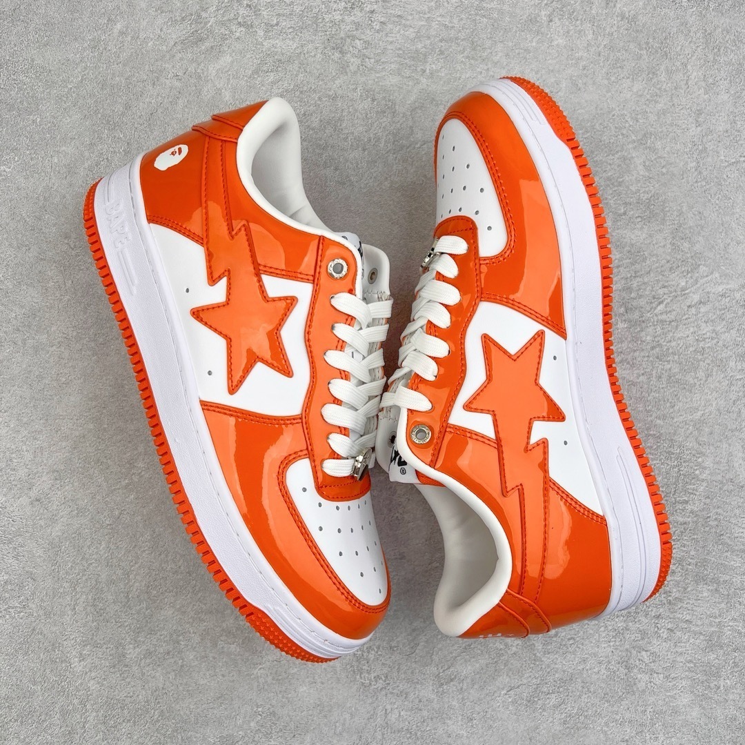 tenis bape star low laranja e branco