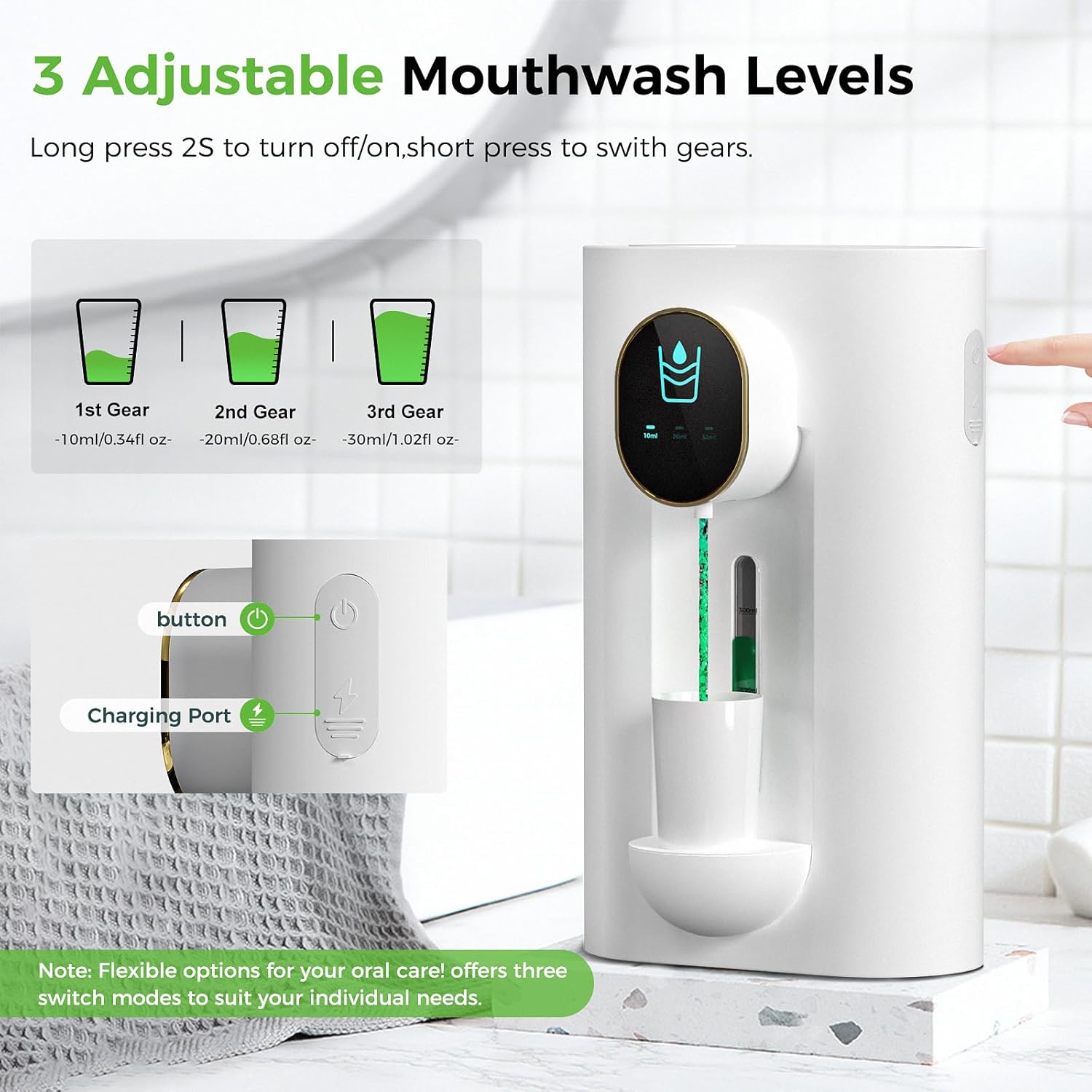 Oylik Automatic Mouthwash Dispenser 18.26 oz Touchless Mouthwash Dispenser for Bathroom 2 Magnetic Cup