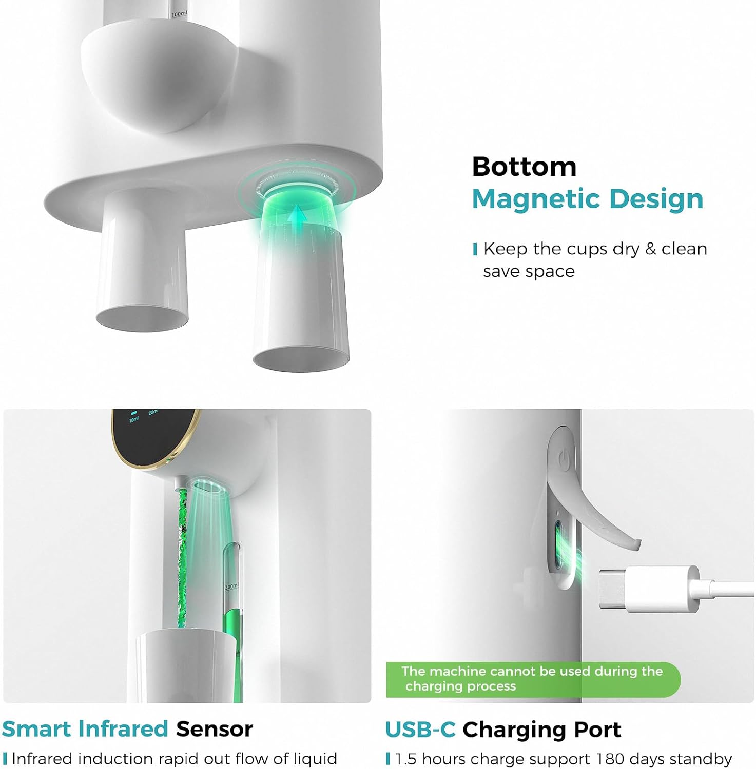 Oylik Automatic Mouthwash Dispenser 18.26 oz Touchless Mouthwash Dispenser for Bathroom 2 Magnetic Cup