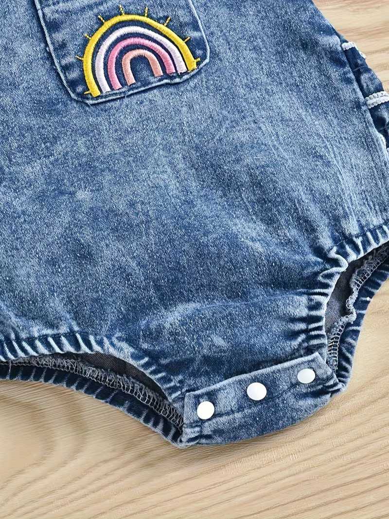 Conjunto Bubupandy Denim Rainbow: Mameluco de Mezclilla + Babero + Pañuelo