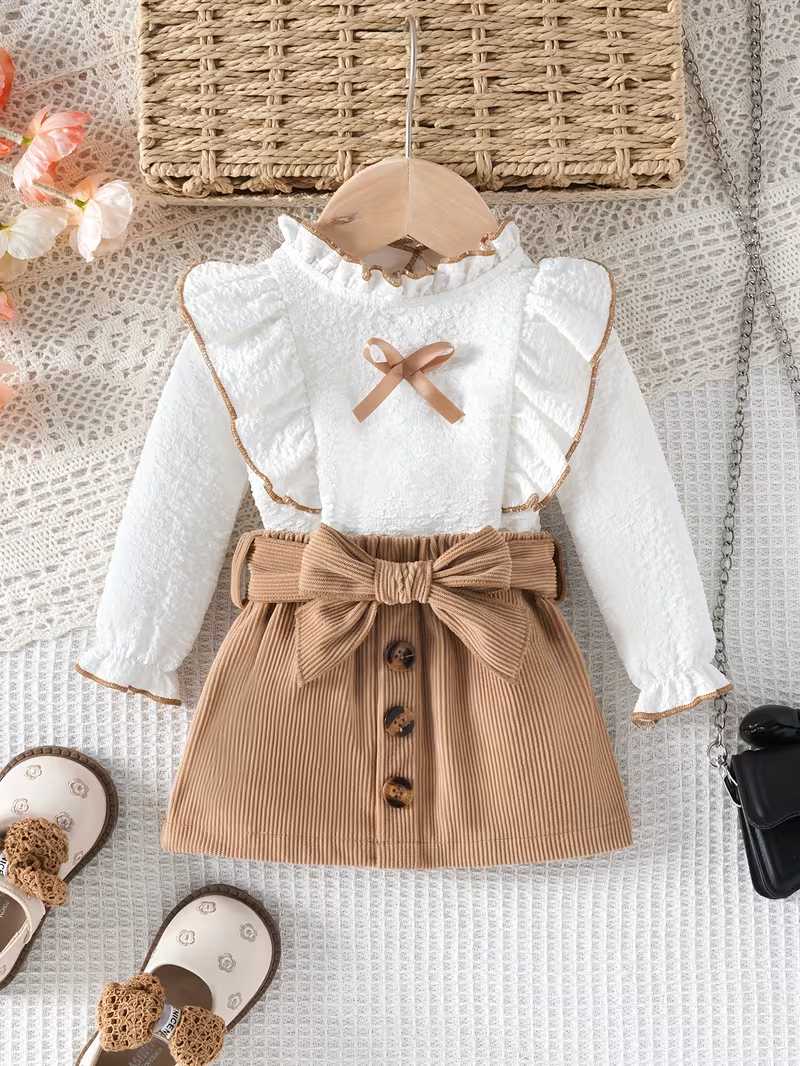 Conjunto Bubupandy "Lace & Style": Top de Encaje Manga Larga + Falda (2 Piezas)