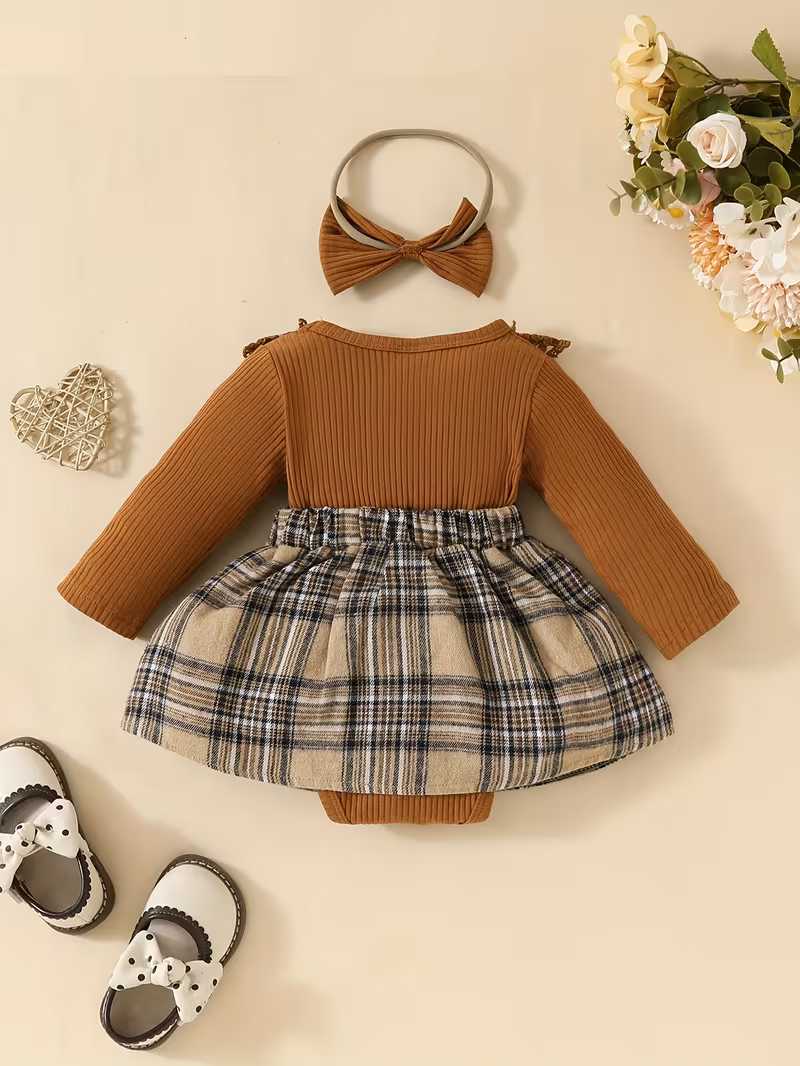 Conjunto Bubupandy "Junior Class": Vestido de Cuadros con Lazo + Diadema