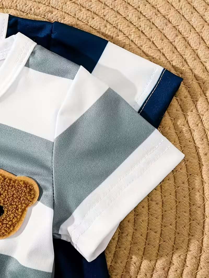 Mameluco a Rayas Bubupandy: Conjunto Moderno de 2 Piezas para Niño (Manga Corta)