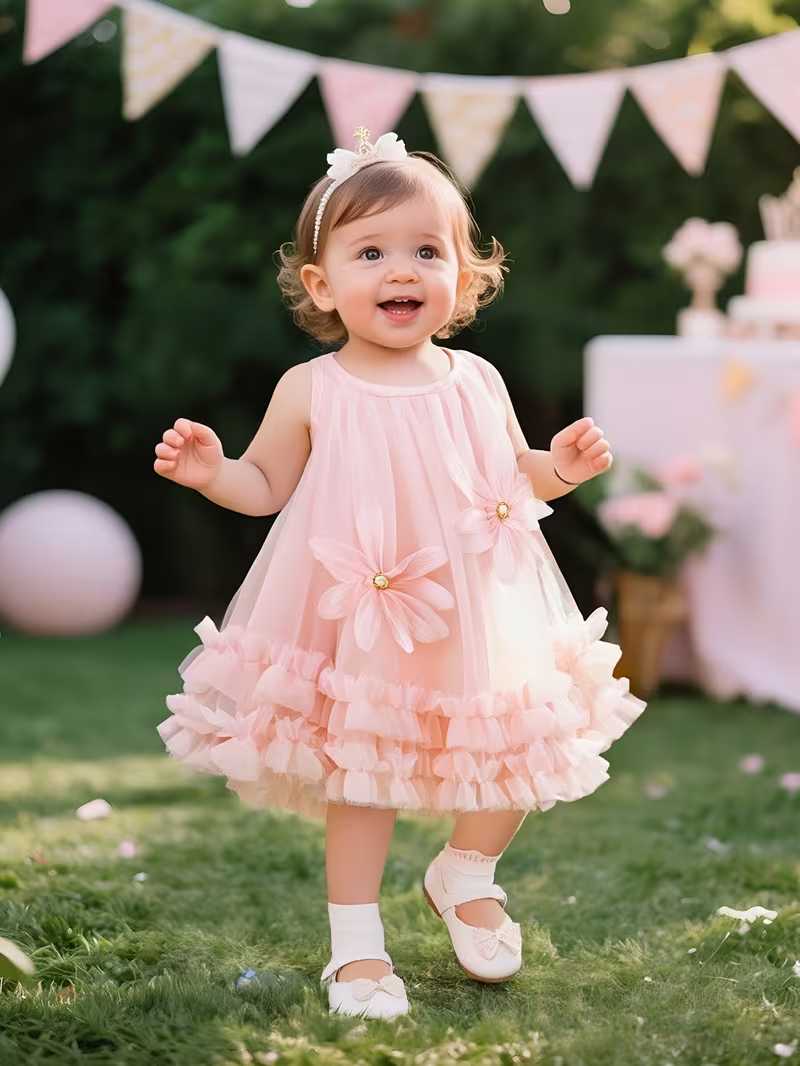 Vestido Bubupandy "Gala Floral": Sin Mangas con Flores 3D y Falda de Malla