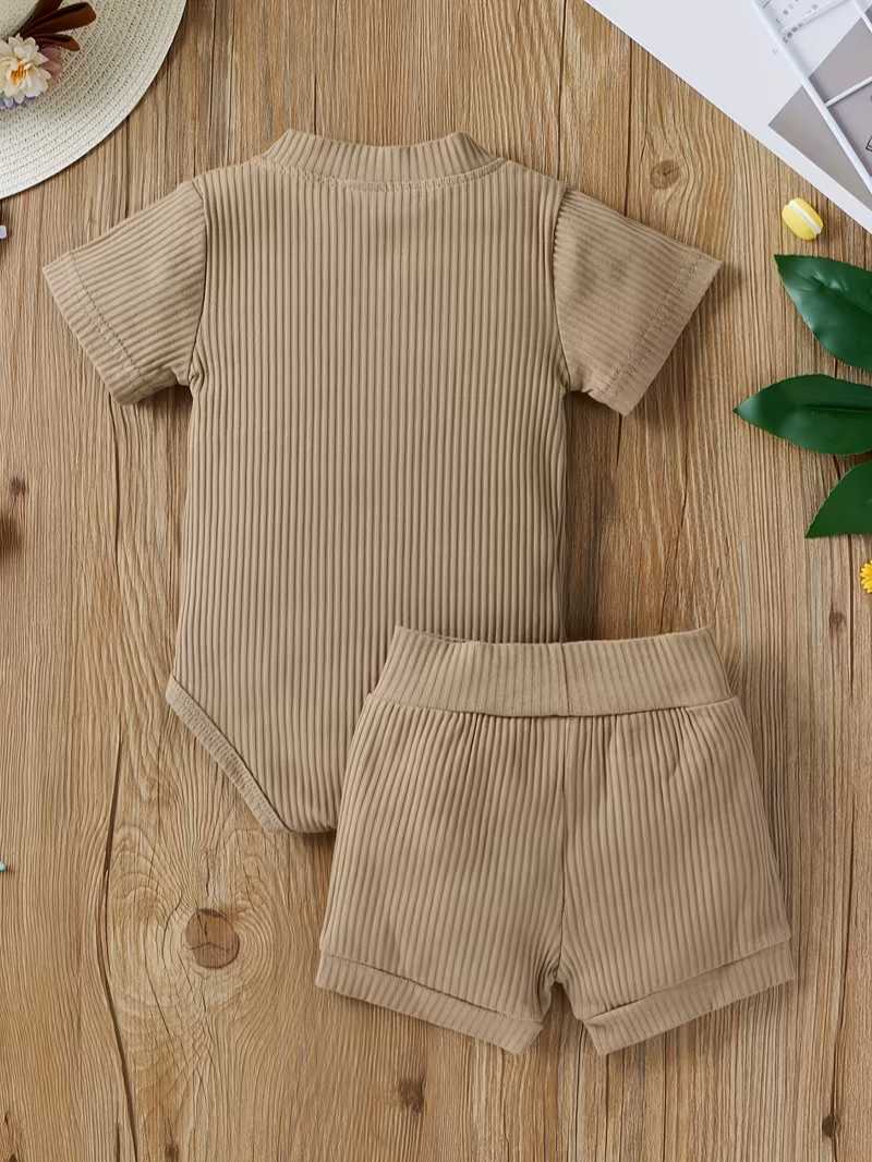 Conjunto Bubupandy "Basic Rib": Camiseta Acanalada y Shorts de Verano (Unisex)