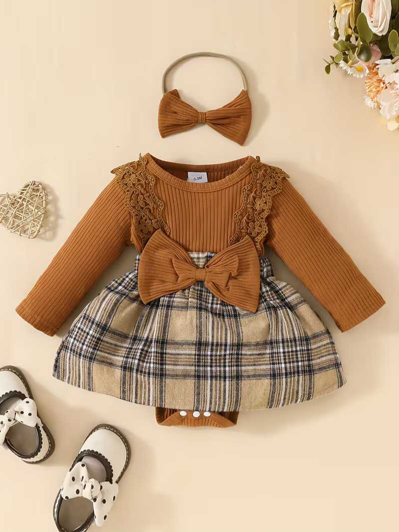 Conjunto Bubupandy "Junior Class": Vestido de Cuadros con Lazo + Diadema