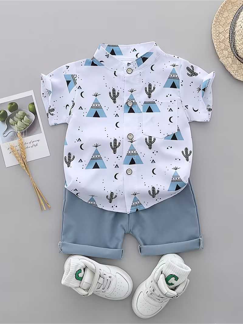 Conjunto Bubupandy "Desert Adventure": Camiseta de Pirámides y Cactus + Shorts