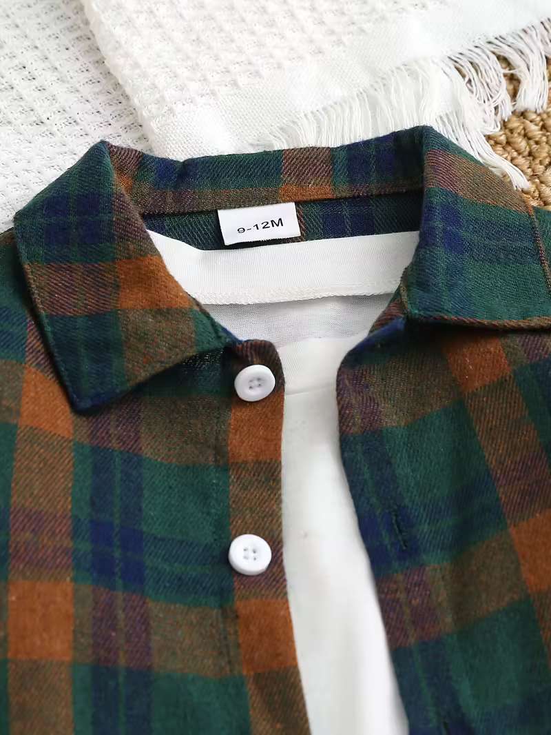 Conjunto Bubupandy "Classic Retro": Camisa a Cuadros + Camiseta Blanca + Pantalón Negro