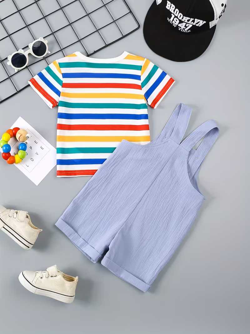 Conjunto Bubupandy "Rainbow Boy": Camiseta Arcoíris + Shorts con Tirantes