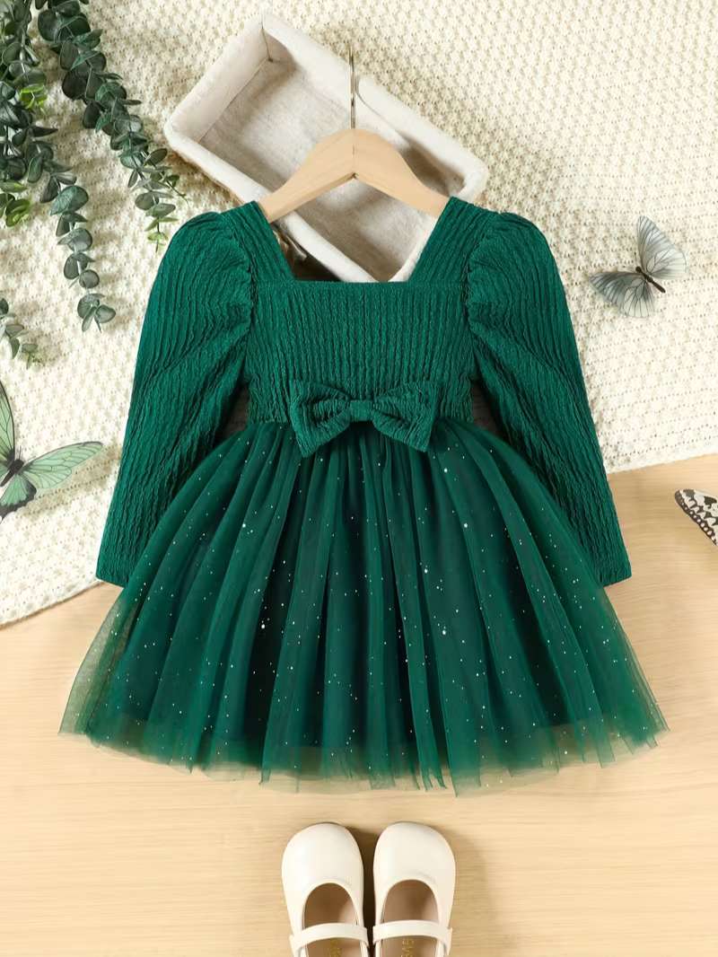 Vestido de Princesa Bubupandy: Malla con Lentejuelas y Lazo para Bebés