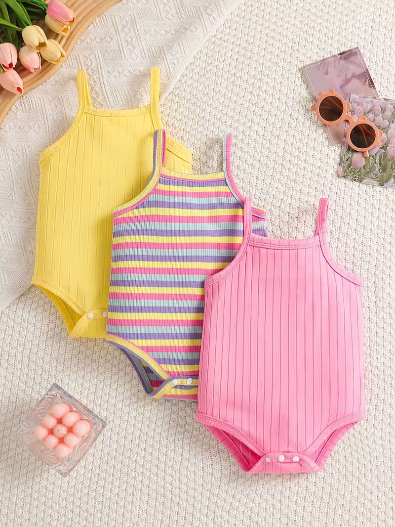 Pack de 3 Peleles Bubupandy: Rayas Arcoíris, Amarillo y Rosa para Verano