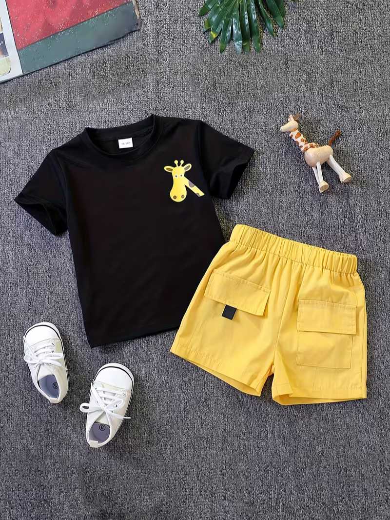 Conjunto Bubupandy "Safari Kids": Camiseta de Jirafa + Shorts con Bolsillos