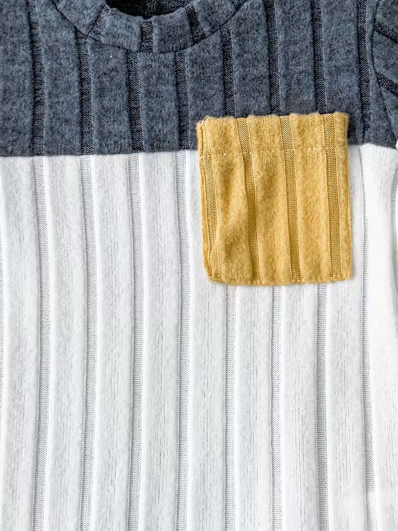 Conjunto Bubupandy "Urban Blue": Camiseta Acanalada con Bloques de Color + Shorts Azules