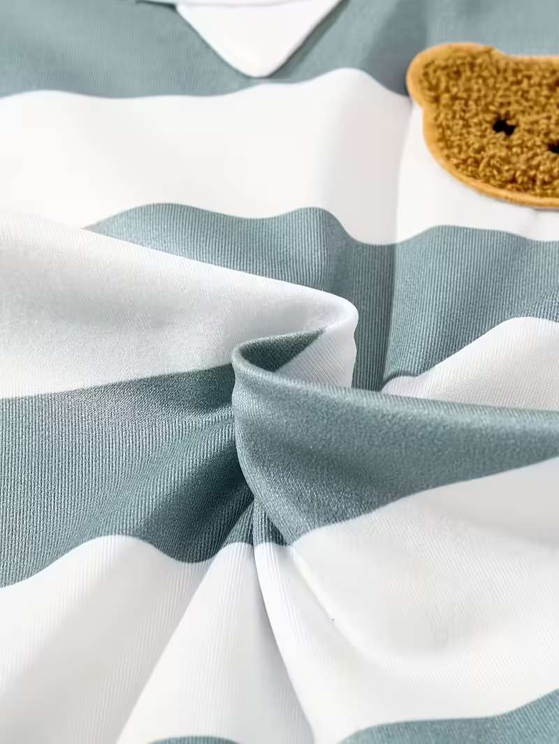 Mameluco a Rayas Bubupandy: Conjunto Moderno de 2 Piezas para Niño (Manga Corta)