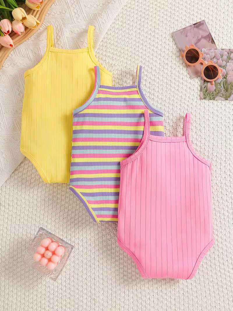 Pack de 3 Peleles Bubupandy: Rayas Arcoíris, Amarillo y Rosa para Verano