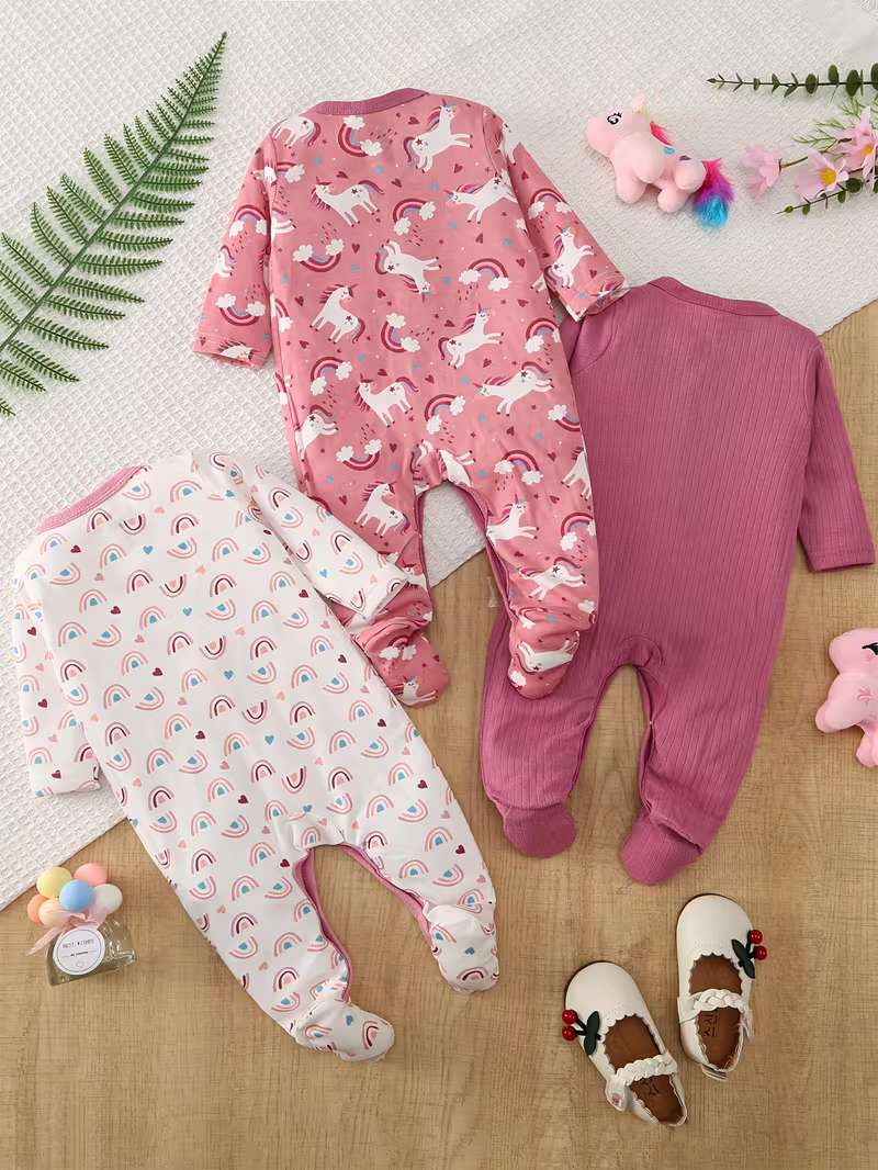 Conjunto Bubupandy "Dulces Sueños": 3 Piezas Bordadas con Pies para Bebé Niña