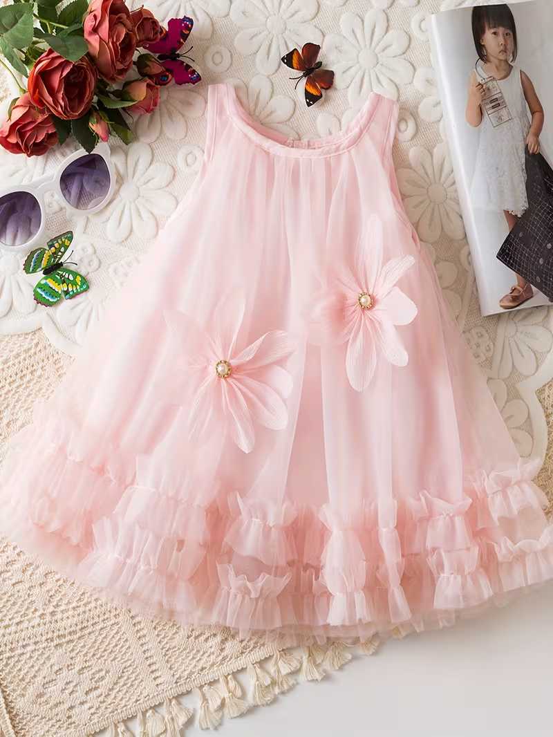 Vestido Bubupandy "Gala Floral": Sin Mangas con Flores 3D y Falda de Malla