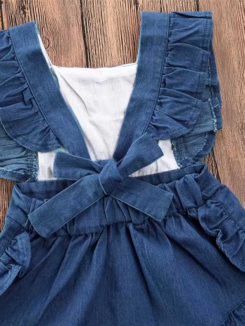 Mameluco Bubupandy Denim Chic: Mezclilla con Volantes y Espalda Descubierta