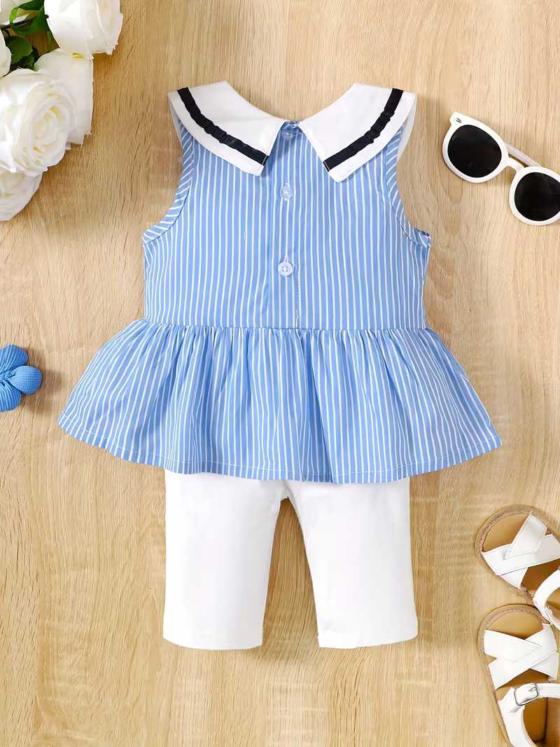 Conjunto Bubupandy "Sweet Stripes": Suéter a Rayas con Lazo + Shorts de Verano