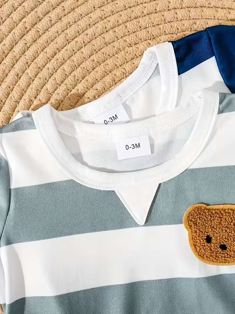 Mameluco a Rayas Bubupandy: Conjunto Moderno de 2 Piezas para Niño (Manga Corta)