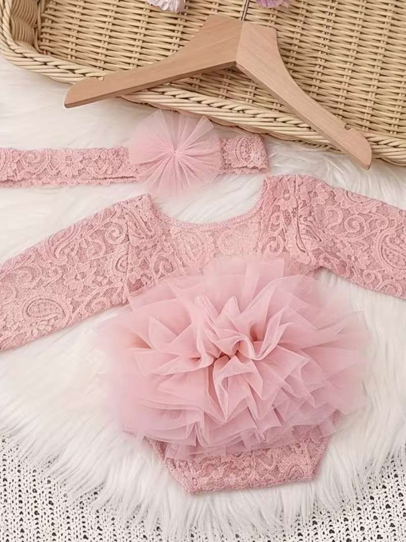 Conjunto de Fotografía Bubupandy: Tutú Morado de Encaje y Diadema para Recién Nacida