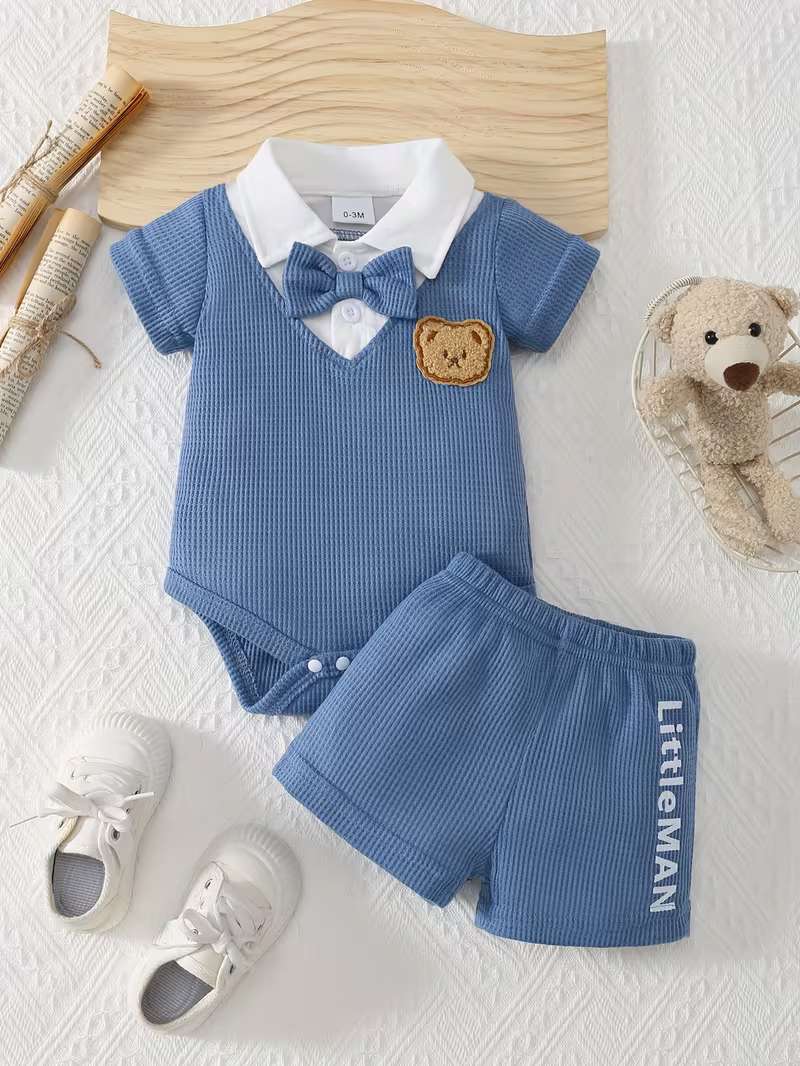 Conjunto Bubupandy 2 en 1: Body de Oso con Corbata + Shorts "Hermano Pequeño"