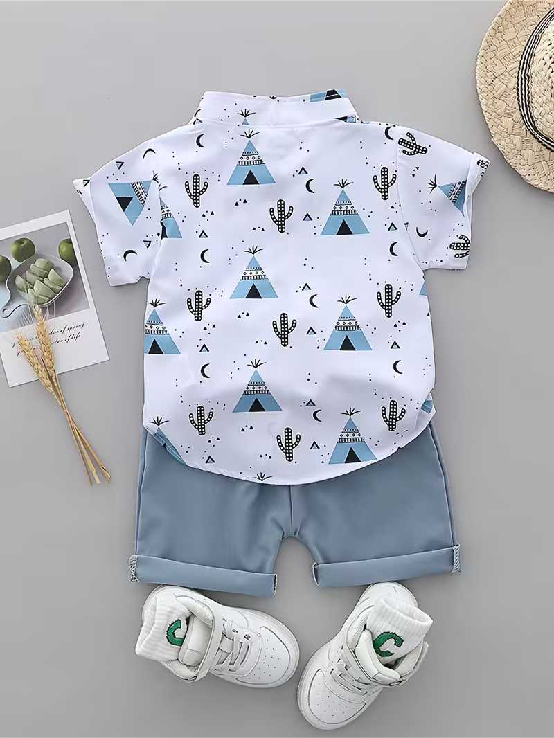 Conjunto Bubupandy "Desert Adventure": Camiseta de Pirámides y Cactus + Shorts