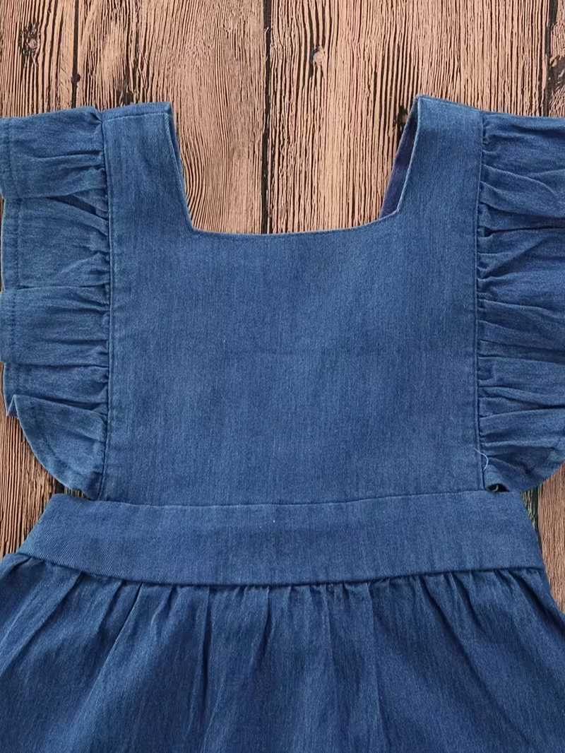 Mameluco Bubupandy Denim Chic: Mezclilla con Volantes y Espalda Descubierta