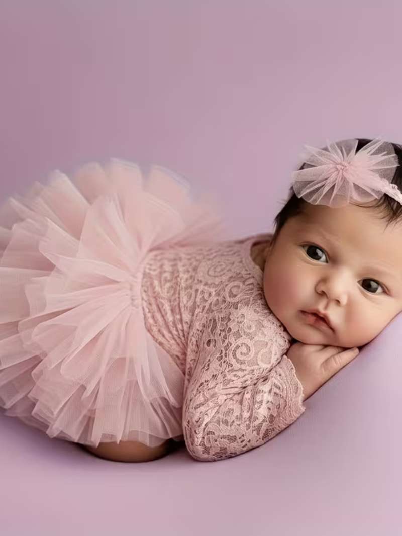 Conjunto de Fotografía Bubupandy: Tutú Morado de Encaje y Diadema para Recién Nacida