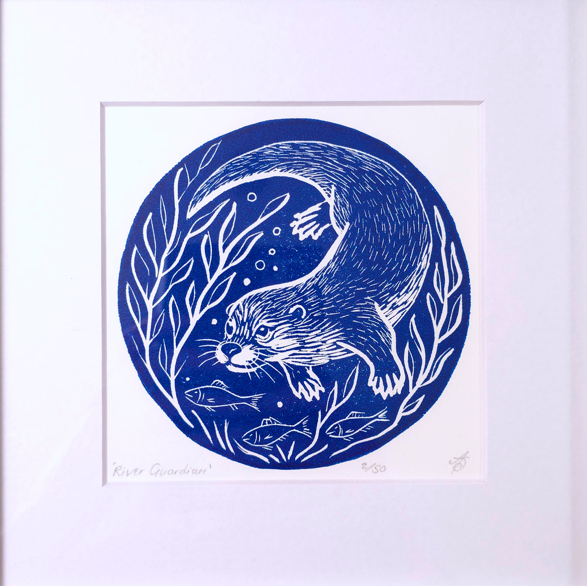 River Guardian Otter Ltd Ed Linocut Print