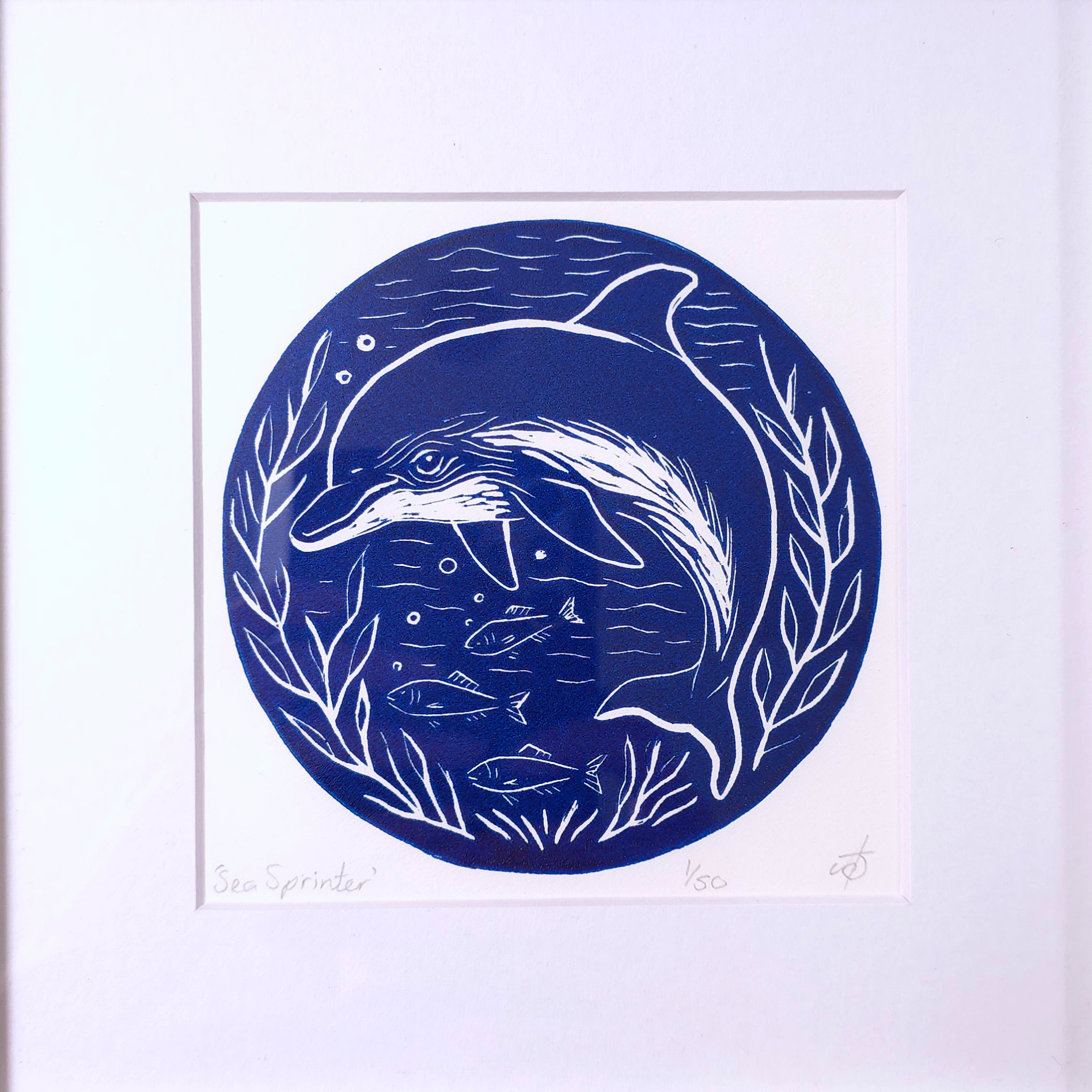 Sea Sprinter Dolphin Ltd Ed Linocut Print