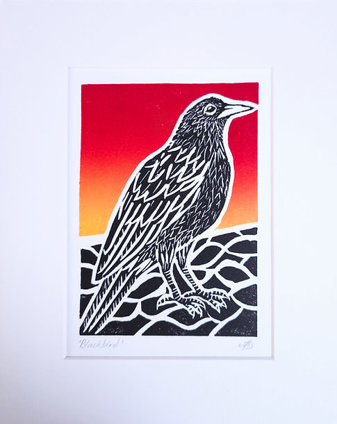 Blackbird Linocut Print