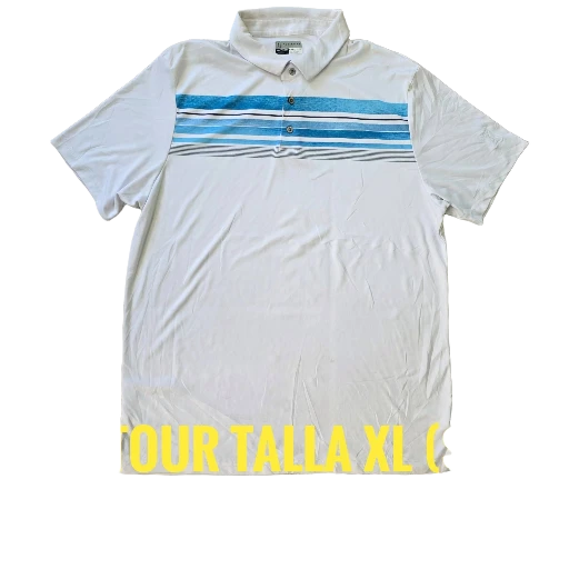 Polo deportiva blanca con rayas azules