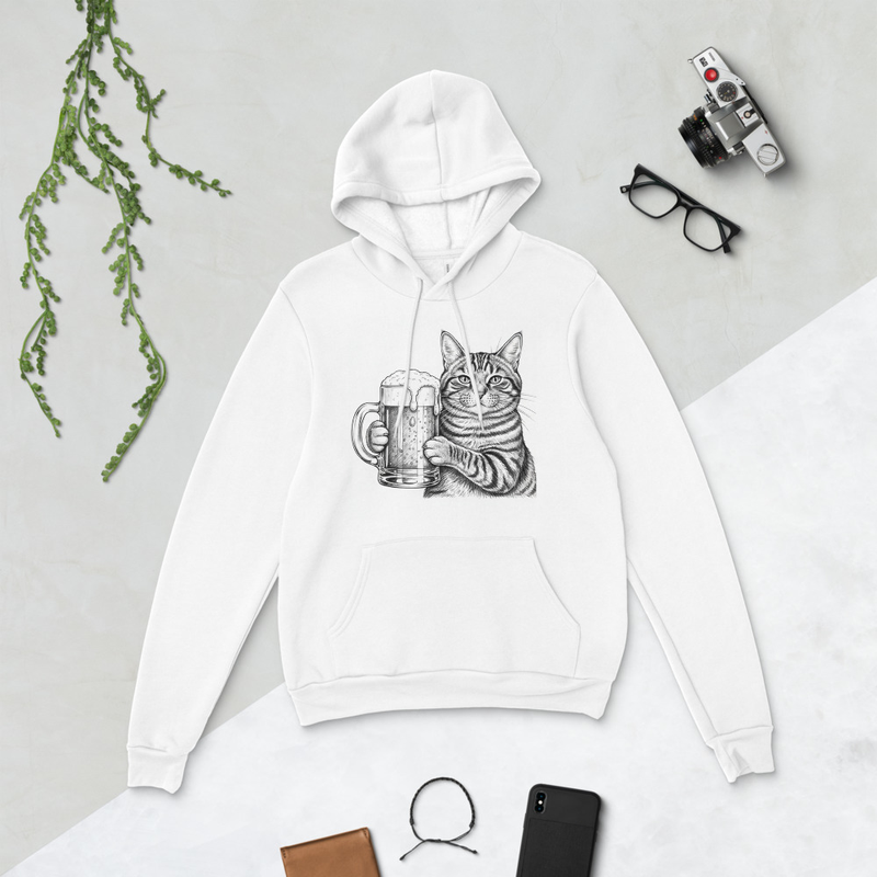 Bella Canvas 3719 Unisex Pullover Hoodie Happy Cat Print Premium Soft Sweatshirt